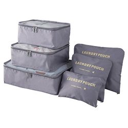 Luggage Packing Organizers Travel Pouches Clothing Sorting 6 Pcs (Gray)