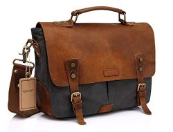 Messenger bag for men,Vaschy Vintage Leather Canvas Satchel 14in Laptop Crossbody Shoulder Bag