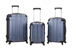 Rockland Luggage 3 Piece Abs Upright Luggage Set, Blue, Medium