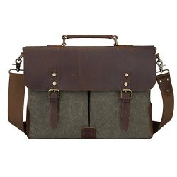 S-ZONE Fashion Canvas Genuine Leather Trim Travel Briefcase 15.6-inch Laptop Bag (Big)