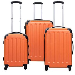 Goplus 3 Pcs Luggage Set Hardside Travel Rolling Suitcase ABS+PC Globalway (Orange)