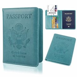 GDTK Leather Passport Holder Cover RFID Blocking Travel Wallet (Sky Blue)