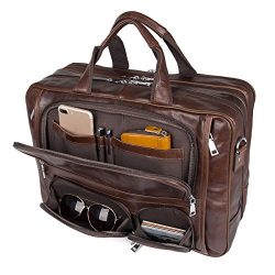 Augus Business Travel Brifecase Genuine Leather Duffel Bags for Men Laptop Bag fits 17 inches Laptop