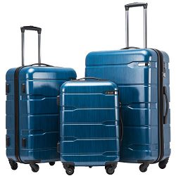 Coolife Luggage 3 Piece Sets PC+ABS Spinner Suitcase 20 inch 24 inch 28 inch (Caribbean Blue)