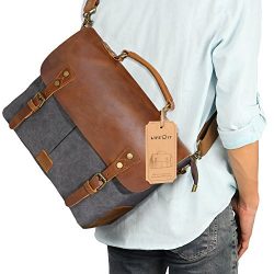 Lifewit Leather Vintage Canvas Laptop Bag, 13″(L)x10.5″(H) x 4.1″(W), Grey