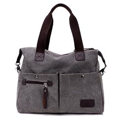 Lonson Unisex Canvas Shoulder Bag Big Travel Handbag Weekend Tote Bag (Gray)