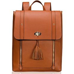 Estarer Women PU Leather Backpack 15.6inch Laptop Vintage College School Rucksack Bag (brown)