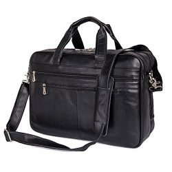 Augus Business Travel Brifecase Genuine Leather Duffel Bags for Men Laptop Bag fits 17 inches Laptop