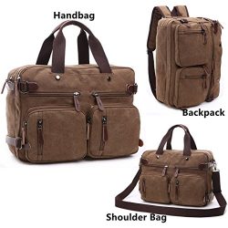 BAOSHA BC-22 Vintage Canvas Men’s Briefcase Backpack Messenger 14″ Laptop Bag Handba ...