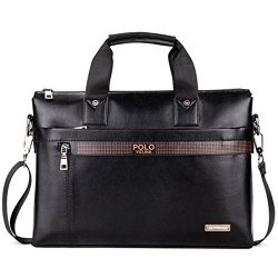 VICUNA POLO Men Briefcase Bag Business Bag Leather Laptop Bag Man Bag Handbag (black for 15.6inch)