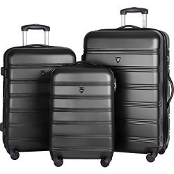 Merax Travelhouse Luggage 3 Piece Expandable Spinner Set (Black_1)