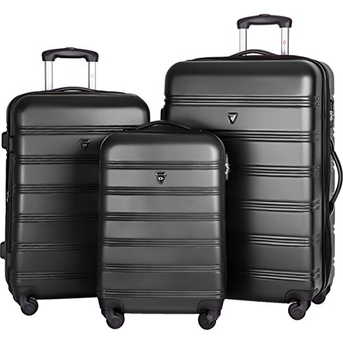 Merax Travelhouse Luggage 3 Piece Expandable Spinner Set (Black_1 ...