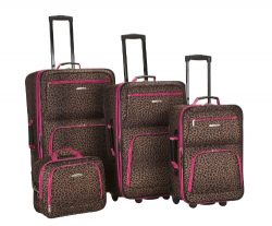 Rockland Luggage 4 Piece Luggage Set, Pink Leopard, Medium