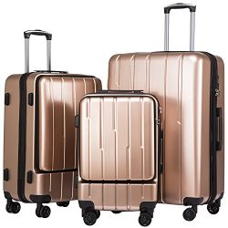 Coolife Luggage Expandable Suitcase 3 Piece Set with TSA Lock with Computer Pocket (Champagne.)