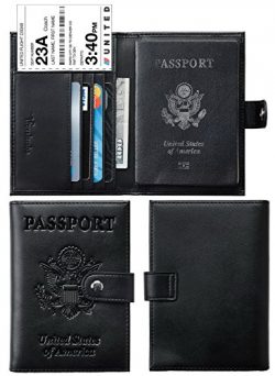 Travelambo RFID Blocking Genuine Leather Passport Holder Wallet Cover(with strap black)