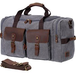 WOWBOX Canvas Travel Duffel Bag Leather Weekender Overnight Bag Large Tote Carry on Bag for Men  ...