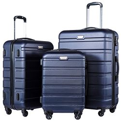 Coolife Luggage 3 Piece Set Suitcase Spinner Hardshell Lightweight (navy2)