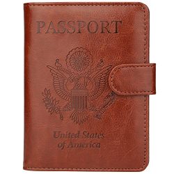 GDTK Leather Passport Holder Cover Case RFID Blocking Travel Wallet (Brown #2)