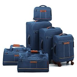 Fochier 6 Piece Luggage Spinner Set Softshell Expandable Suitcase