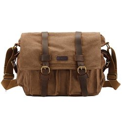 Kattee Unisex’s Classic Military Canvas Shoulder Messenger Bag Leather Straps Fit 16″ ...