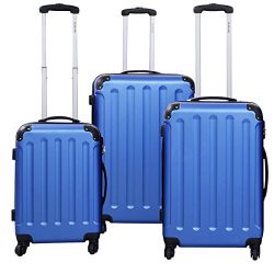 Goplus 3 Pcs Luggage Set Hardside Travel Rolling Suitcase ABS+PC Globalway (Blue)