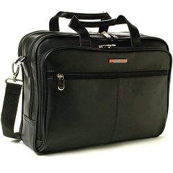 Alpine Swiss Monroe Leather Briefcase Top-Zip Laptop Messenger Bag Black