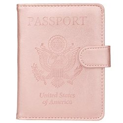 GDTK Leather Passport Holder Cover Case RFID Blocking Travel Wallet (Rose Gold #2)