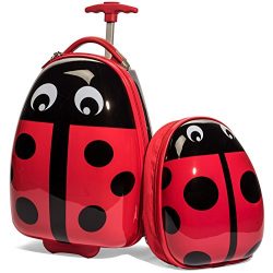 Kids Ladybug Luggage Set – Upright Carry On Roller Bag and Backpack -Perfect for Toddlers  ...