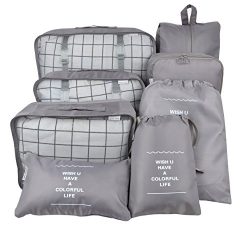 8 Set Packing Organizer,Waterproof Mesh Travel Luggage Packing Cubes with Laundry Bag Shoes Bag Grey