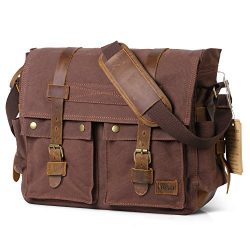 Lifewit 17.3″ Men’s Messenger Bag Vintage Canvas Leather Military Shoulder Laptop Ba ...