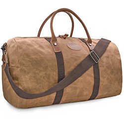 Travel Duffel Bag Waterproof Canvas Overnight Bag Leather Weekend Oversized Carryon Handbag Brown