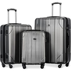 Merax 3 Piece P.E.T Luggage Set Eco-friendly Light Weight Spinner Suitcase(Gray)