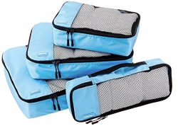 AmazonBasics 4-Piece Packing Cube Set – Small, Medium, Large, and Slim, Sky Blue