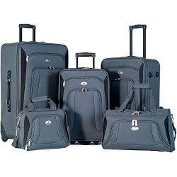 Merax Newest 5 Piece Luggage Set Softshell Deluxe Expandable Rolling Suitcase (Grey)