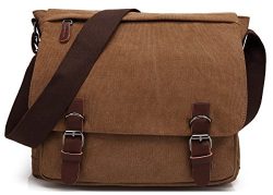 Kenox Vintage Classic Canvas Laptop Messenger Bag Crossbody School Bag Business Briefcase Brown  ...