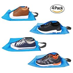 Bagail Set of 4 Lightweight Waterproof Nylon Storage Traveling Tote Shoe Bags Blue 18×10.6