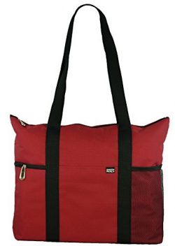 Shoulder Tote with Multiple Pockets and Zipper Closure, Red