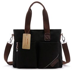 WITERY Unisex Vintage Canvas Leather Trim Travel Tote Messenger Bag / Shoulder Handbag / Laptop  ...