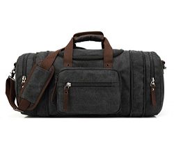 Kenox Oversized Canvas Travel Tote Luggage Weekend Duffel Bag (Black)