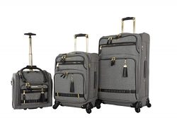 Steve Madden Luggage 3 Piece Softside Spinner Suitcase Set Collection (Peek-A-Boo Grey)