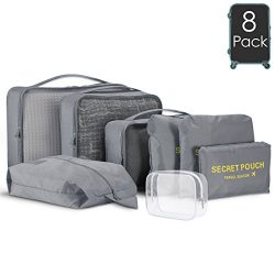 KINGMAS 8 Set Packing Cubes – 6 Travel Organizer Luggage Compression Pouches + 1 Clear Toi ...