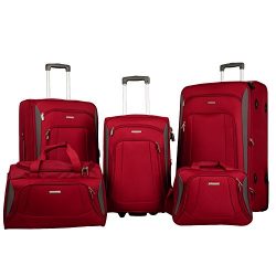 Merax Newest Softshell Deluxe Expandable Rolling Luggage Set,  Red/Black,  5 Piece