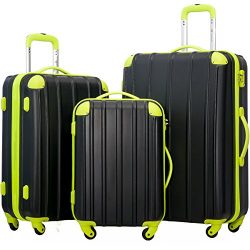 Merax Travelhouse 3 Piece Spinner Luggage Set with TSA Lock (Black & Yellowish Green)