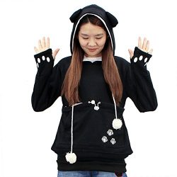 ACEFAST INC Womens Kangaroo Pouch Hoodie Long Sleeve Pet Cat Dog Holder Carrier Sweatshirt 3XL Black