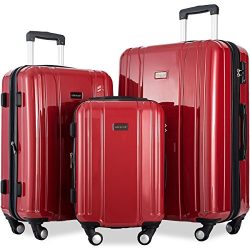 Merax Luggage 3 Piece Sets ABS+PC Expandable Luggage Set with TSA Lock (Red)