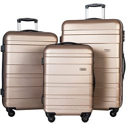 Merax Aphro 3 Piece Luggage Set Lightweight ABS Spinner Suitcase (Gold)