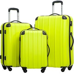 Merax Travelhouse 3 Piece Spinner Luggage Set with TSA Lock (Yellowish Green & Black)