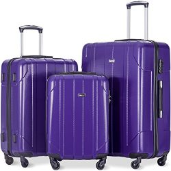 Merax 3 Piece P.E.T Luggage Set Eco-friendly Light Weight Spinner Suitcase(Purple)