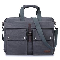 S-ZONE Canvas 17-Inch Laptop Messenger Bag Multicompartment Travel Shoulder Bag Briefcase (Gray)