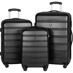 Merax Travel House Luggage Expandable Spinner Set, Black, 3 Piece